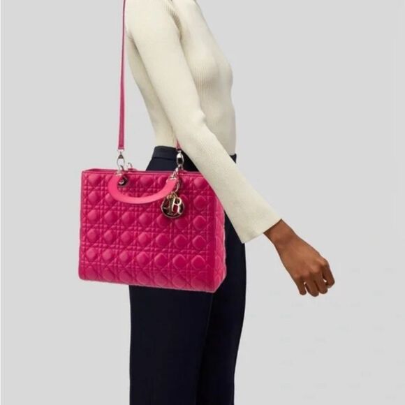 AUTHENTIC! *Barbie--PINK* CHRISTIAN DIOR Lady Dior Large Cannage Lambskin Bag - Picture 5 of 16